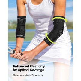 Rakiie Elbow Compression Sleeve 2 Pack, High Elastic Elbow Brace for Tendonitis and Tennis Elbow for Women & Men, Elbow Sleeve for Tennis, Golfer, Badminton, Weightlifting, Grey S