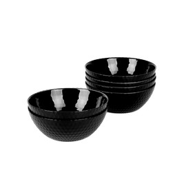 LaGlint 20 OZ Max Black Opal Glass Cereal Bowl Set of 6, 6 inch Dishwasher & Microwave Safe Round Geometric Faceted Bowls for Kitchen, Salad, Soup and Rice