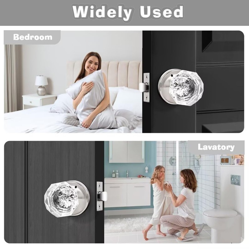 NIZADO 2 Pcs Crystal Privacy Door Knobs Interior, Satin Nickel