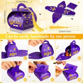 Teling 50 Pcs Graduation Cap Gift Boxes Graduation Decorations Congrats Grad Candy Boxes with Gold Tassel, Congrat Chocolate Gift Box Class of 2024 Grad Party Favor Supplies(Purple)