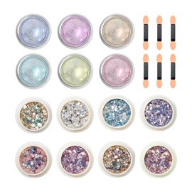 Pack of 6 Nail Powder and 8 Nail Glitter with Mini Brushes, DIY Nail Art Materials, Nail Decorations