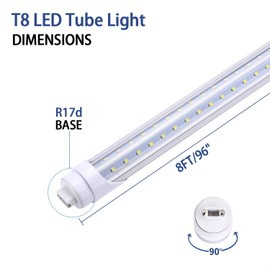 TRLIFE R17D/HO 8FT LED Bulbs, V Shaped Dual Row Clear Cover 65W 6000K Cold White T8 8FT LED Tube Light with R17D Rotatable Base, 8FT R17D LED Bulbs for Shop Warehouse Workshop Garage(4 Pack)