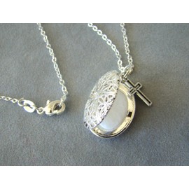 Essential Oil Scent Diffuser Necklace with Antique Silver Cross Charm, Aromatherapy, Homeopathic