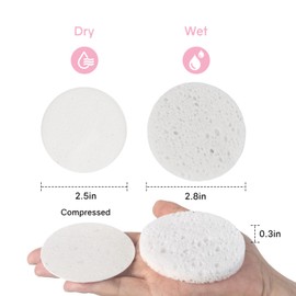 HUAXIN BIOTECHNOLOGY 50-Count Compressed Facial Sponges,100% Natural Cellulose Cosmetic Facial Sponges for Daily Facial Cleansing,Exfoliating,Makeup Removal(White)