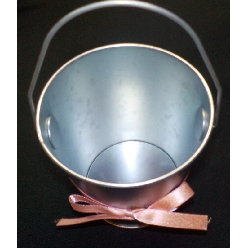 GREENBRIER SILVER BUCKET/PAIL WITH PINK BOW PARTY DECORATION