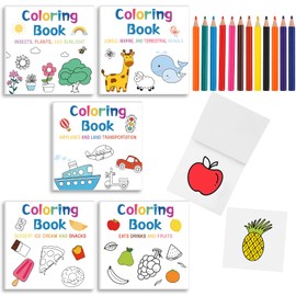 Sinload 5 Pcs Mini Coloring Books with 12 Mini Pencils Variety Pack Pocket Size Small Coloring Books Gifts for Adults Coworkers Travel(Classic)