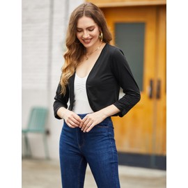 Hotouch Women's Bolero Open Front Summer Bolero Jacket Festive Elegant Cardigan 3/4 Sleeve Short Jacket Cardigan, black, M
