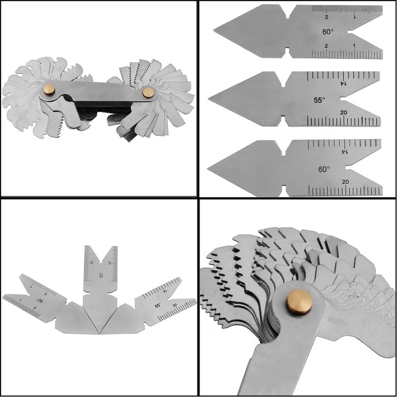 1pc Screw Thread Pitch Gauge of 52 Leaves 2pcs 60°+1pc