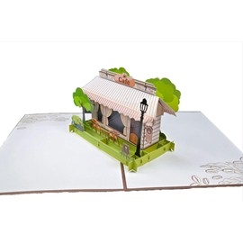 3D Pop-Up Grußkarte Café-Szene, Handgefertigte Popup Karte mit Straßencafé-Motiv, Vintage Design, Geburtstagskarte, Geschenkgutschein & Einladung zum Kaffee, Kaffeeklatsch
