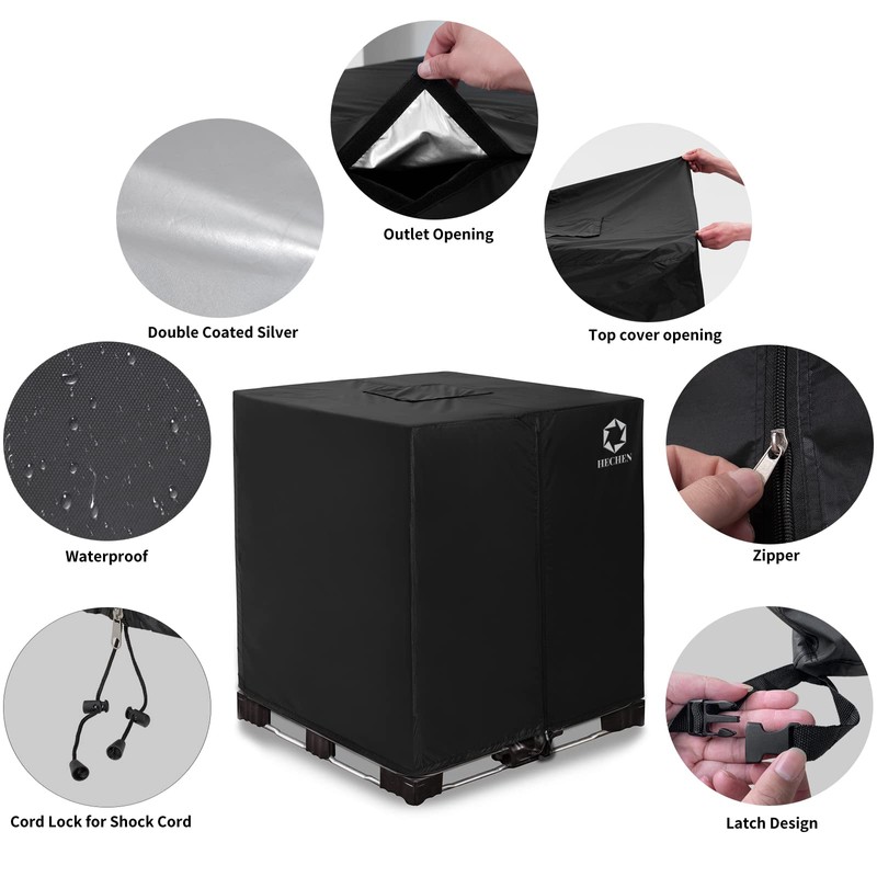 IBC Tote Cover,Zipper,420D Heavy Duty Nano Materials Waterproof,Fit 275 Gallon