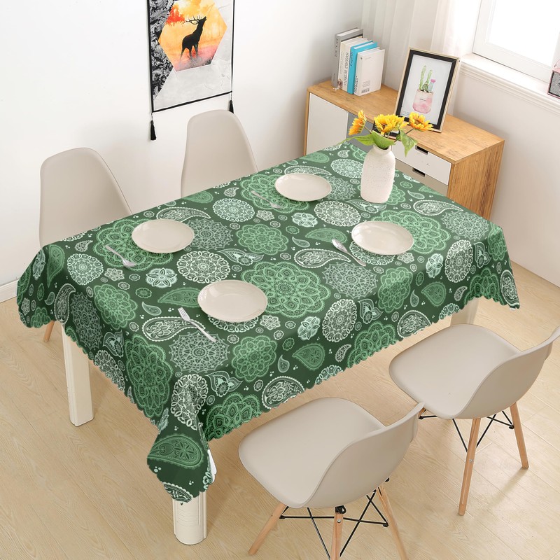 iEvery Green Paisley Tablecloth Rectangular Wipe Clean Table Cloth Polyester