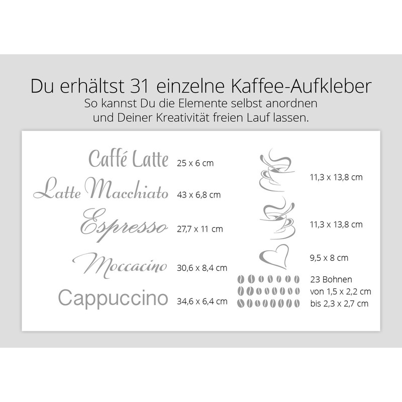 Grandora W3047 Wall Tattoo Kinds of Coffee Latte Caffe Kitchen