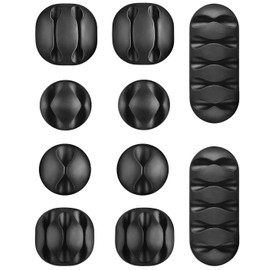 Cable Holder Clips, 10 Pcs Cable Clips Cord Organizer Desktop Cord Holder Charging Cord Cable Management for Home, Office, Car and Desk, Black