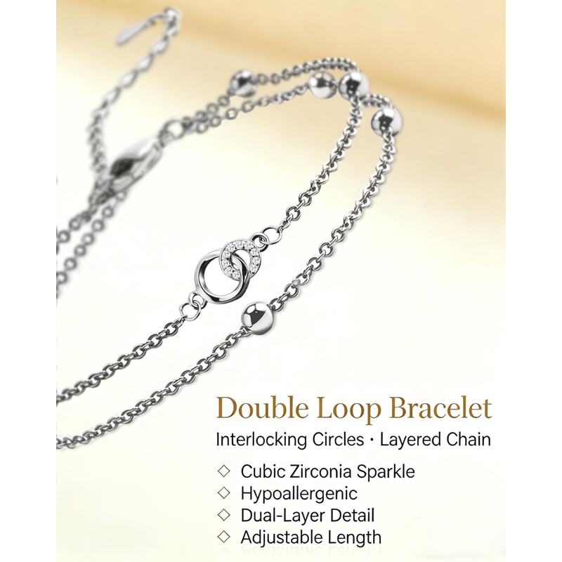 Desnuage Silver Interlocking Double Layer Beaded Bracelet For Women Office