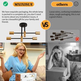 MEIXISUE Black and Gold Modern Sputnik Chandelier Ceiling Light Fixtures,4-Lights Mid Century Industrial Metal Semi Flush Mount Ceiling Lights for Bedroom Kitchen Hallway Entryway Office UL Listed