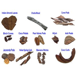 Generic 30 Sampler Botanicals for Aquariums: Indian Almond Leaves, Cholla Wood, Birch Cones, Pods, Curls, Banana Sticks for Freshwater Blackwater Tannins