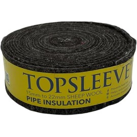 Topsleeve Sheep Wool Pipe Insulation, 15mm-22mm, 7.2 Metre Roll, Black