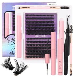 MOTIBACK Lash Extension Kit 280Pcs 60D+80D Lengths (9-16mm), DIY Individual Eyelashes Clusters Kit Includes Natural Lash Clusters D Curl, Bond & Seal, Brush & Tweezers,Remover