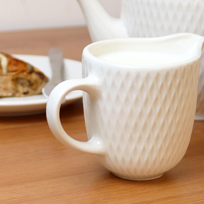White Jewel Milk Jug Ceramic Geometric Glossy Kitchen Cream Serving