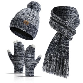 Honnesserry Winter Warm Beanie Hat Scarf and Touchscreen Gloves Set for Womens Skull Caps Neck Scarves with Fleece Lined