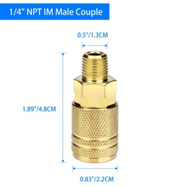 2 Packs 1/4" NPT M-Style Quick Connect Air Hose Fittings, High Flow Industrial Brass Couplers for Air Compressors, Air Tools, and Accessories