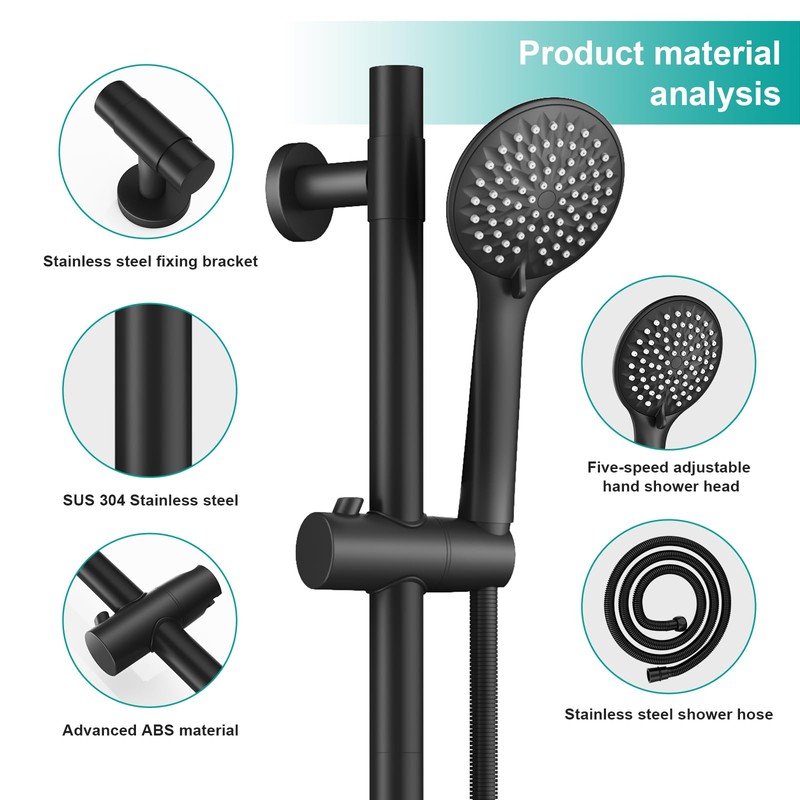 AULEEND Shower Slide Bar Handheld Shower Head with Hose, 5-Function