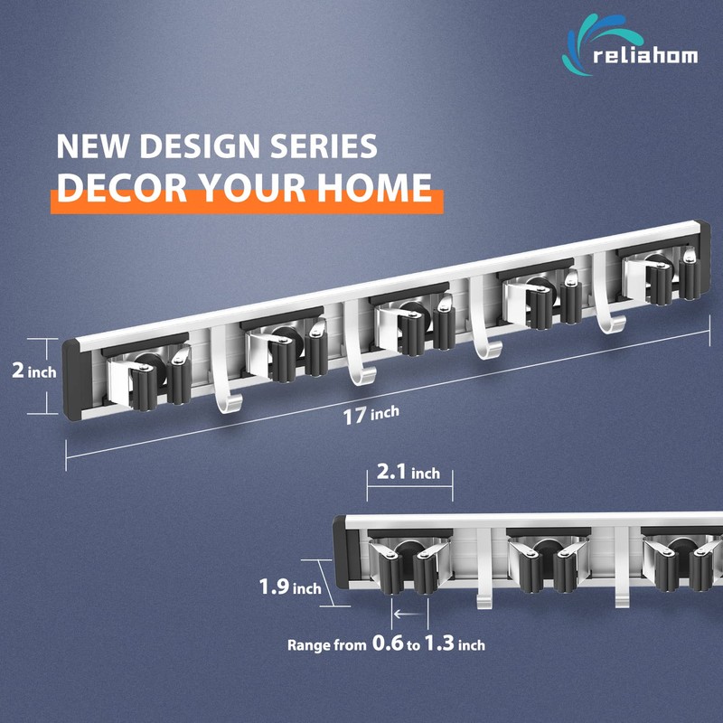reliahom 2 Pack Broom Holder Mop Hanger Wall Mount Metal