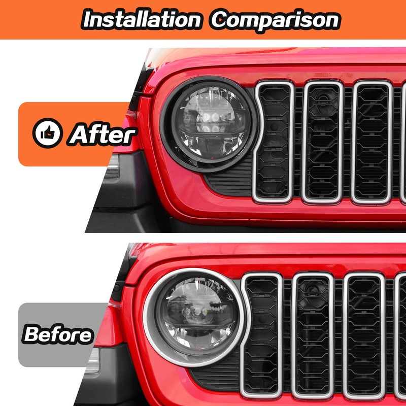 JeCar Black Headlight Inserts for 2024+ Jeep Wrangler JL Headlight