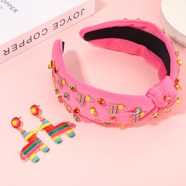 Mexican Headband for Women Beaded Cinco De Mayo Fiesta Headband Pinata Sombrero Chili Cactus Avocado Headband Embellished Crystal Knotted Headband Mexican Hair Accessories (Pinata)