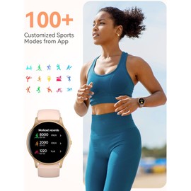AGPTEK Smart Watch for Women, Bluetooth 5.2 Watch, 1.3'' HD Touch Health ＆ Fitness Tracker with Pedometer, Pressure/Sleep/Heart Rate Monitor, 100+ Sport Mode, for Android iOS, SW2 - Rose Gold