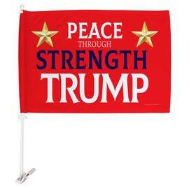 Red Peace Through Strength Trump Flag For Car American Bandera Para Carros Window Clip Pole Mount Kit Rally Shooting 2024 Poster Auto Decor MAGA Sign Outdoor Decorations Republican Gift Made In USA