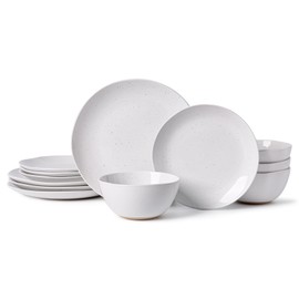 ALOFMO Ceramic Dinnerware Sets Service for 4, 12 Pieces Stoneware Plates and Bowls Sets, Dishwasher&Microwave Safe, White