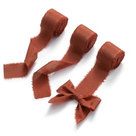 AOKSUNOVA Terracotta Chiffon Ribbon for Crafting 2.5cm x 19.2m Fringe Fabric Ribbons Gift Ribbon for Wedding Invitations Bridal Bouquets Gift Wrapping