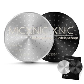 MICXNIC Puck Screen 58mm, 0.8mm Thin Reusable Coffee Screen for 58mm Portafilter, Double Layer Filter, Stainless Steel Titanium, 2Pcs, Black Silver