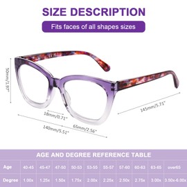 AQWANO Oversized Cat Eye Reading Glasses Women Blue Light Blocking, Filter UV Ray/Glare Computer Readers Fashion, Purple 3.0