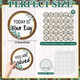 30-Styles Positive Sayings Accents Eucalyptus Motivational Classroom Cutouts Decors, 7" Growth Mindset Chips Motivational Wall Art Inspirational Quote Cards for Bulletin Board Classroom Decorations