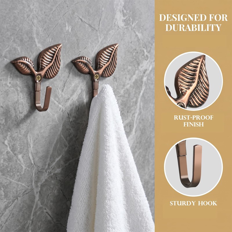 8pcs Iron Leaf Wall Hooks - Antique Bronze & Red
