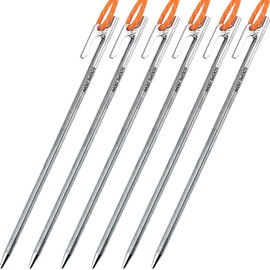 Soomloom Titanium Pegs with Fixed Rope for Tents, 11.8 inches (30 cm), Set of 4, 6, 8 Pieces (11.8 inches (30 cm)
