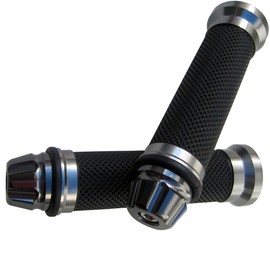 MotorToGo Titanium Gray CNC Aluminum 7/8" 22mm Handlebar Bar Gel Rubber Grips with CNC Bar-End Cap for Honda Grom 125