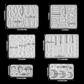 FineGood - Juego de 6 moldes de resina para pendientes, moldes de resina epoxi de silicona, moldes de joyería para manualidades, aretes de resina epoxi, collares, colgantes de joyería
