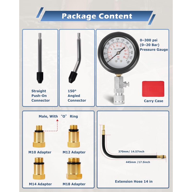 DAYUAN 8pcs Professional Petrol Engine Compression Tester Kit Set for