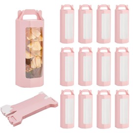 PH PandaHall 10pcs Paper Gift Boxes with Clear Window, 3.4 x 9.6 x 1.3 inch Octagon Kraft Package Box with Handle Pink Goodies Favor Box Wrapping Box for Flower Cupcake Bakery Birthday Party Christmas