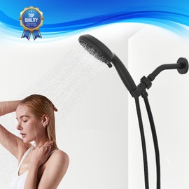 Huttdmel Shower Head Holder, Shower Bracket for Handheld Showerhead, with Shower Arm 6-inch, Compatible and Easy Mount, Adjustable Shower Holder 360° Shower Head Connector (Matte Black), HTS025
