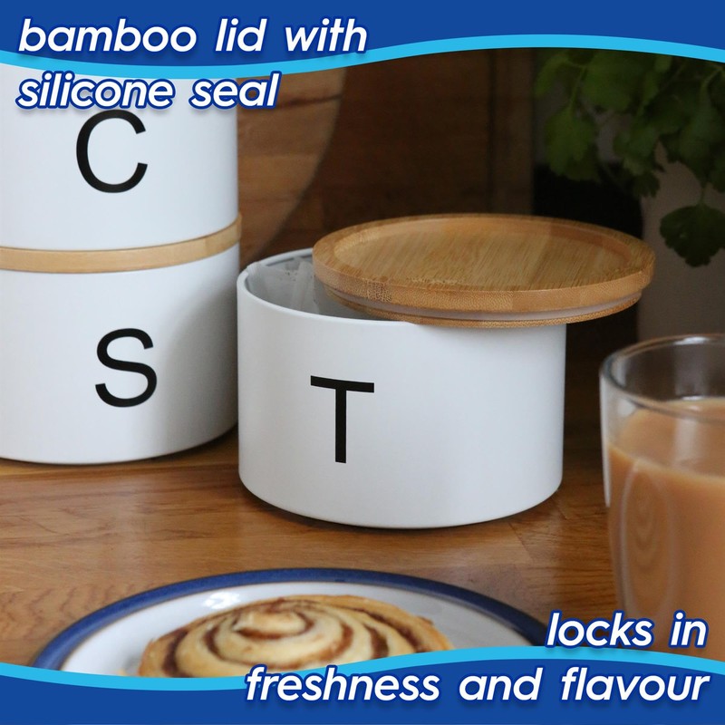 Harbour Housewares Stackable Tea Coffee Sugar Canisters with Bamboo Lids