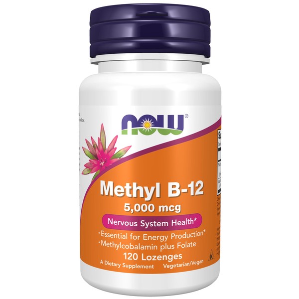 NOW Supplements, Methyl B-12 (Methylcobalamin) 5,000 mcg, Nervous System Health*, 120 Lozenges