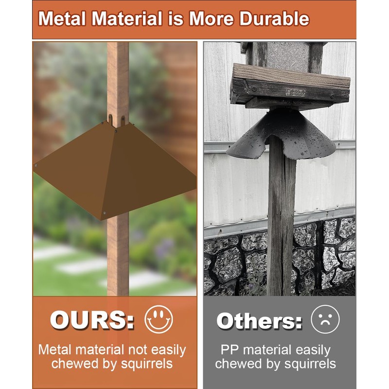 Khordin Metal Squirrel Baffle for 4x4 Post, Outside Wooden Pole