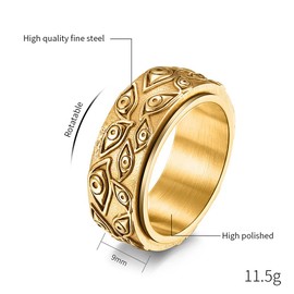 JAJAFOOK Stainless Steel Vintage Evil Eye of God Ring Spinner Ring Stress Relieving Anxiety Ring for Men Black Size 10