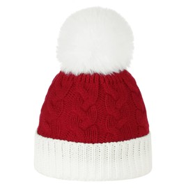 Zando Red Baby Christmas Hat with Pom Pom Kitted Infant Santa Hat Toddler Baby Winter Hats Newborn Beanies for Boys Girls Warm Infant Beanie Cap 1pc Red One Size