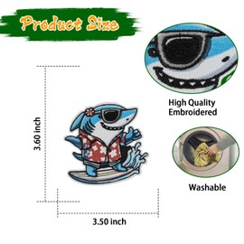 Atensils Shark Patch Playing Surfing Iron On or Sew On Patches Perfect for Backpacks Jeans Jackets Hats & Clothes Cute Funny Cool Embroidered Appliques Patch