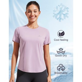 Pioneer Camp Women's Athletic Shirt Quick Dry Moisture Wicking Crew Neck Workout Tops for Gym Running Yoga Hiking, Purple, L